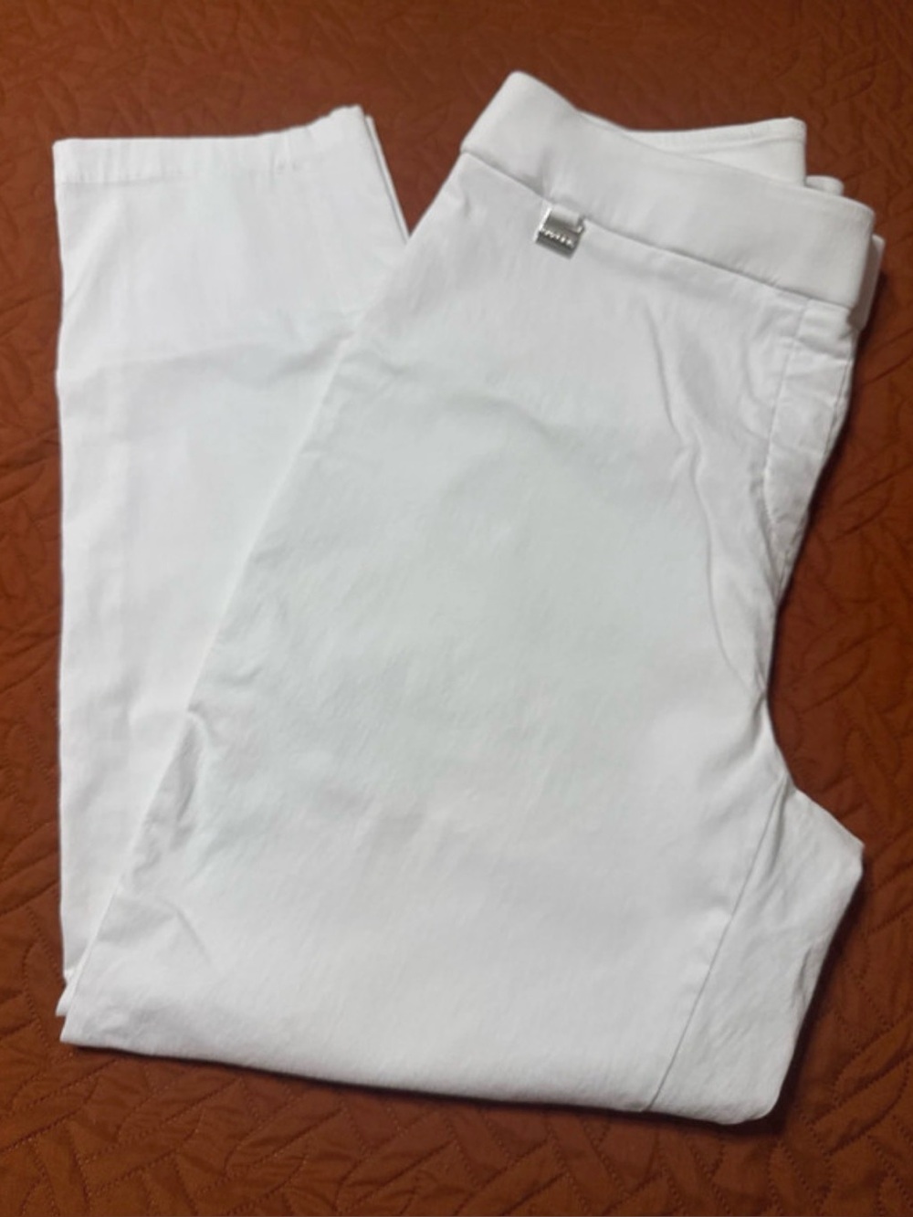 Emaline Women's Tech Stretch Tummy Control Pull-On Pants in white. Size 18 W.
